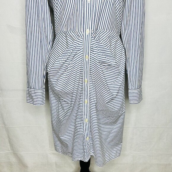 Gap Button-Down Shirt Dress Long-Sleeve Striped Gathered Waist Cotton Sz M - Picture 3 of 10